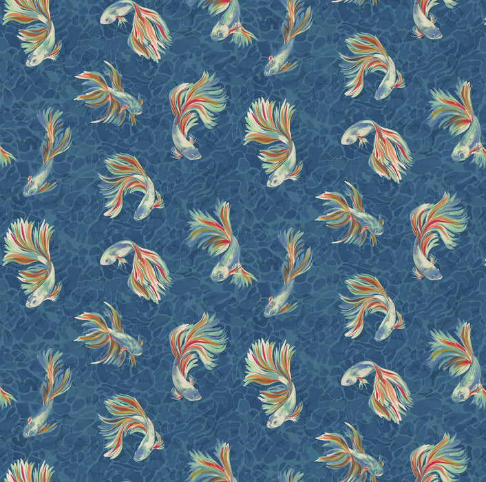 Osborne & Little Aquaria Indigo / Coral Fabric Sample F8100-03