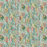 Osborne & Little Bistro Turquoise / Coral Fabric F8106-01