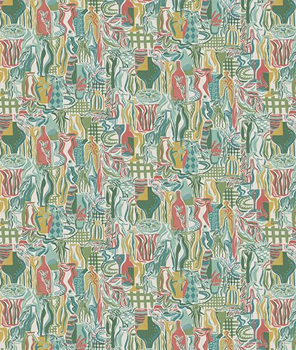 Osborne & Little Bistro Turquoise / Coral Fabric Sample F8106-01