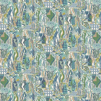 Osborne & Little Bistro Indigo / Leaf Fabric F8106-02