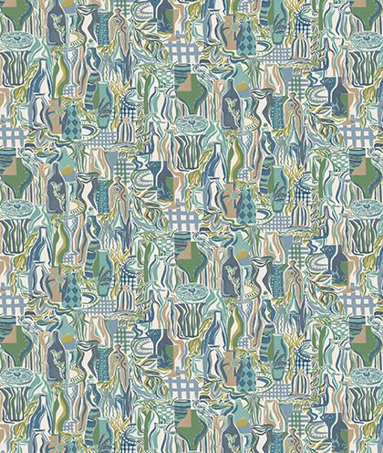 Osborne & Little Bistro Indigo / Leaf Fabric F8106-02