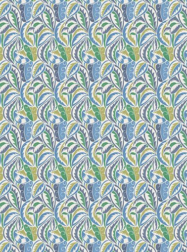 Osborne & Little Dufy Leaf Indigo / Lime Fabric F8107-01