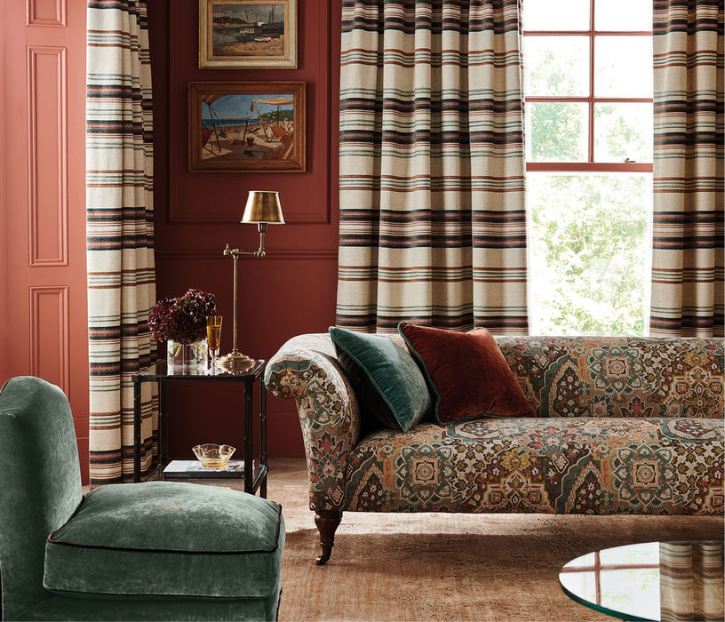 Nina Campbell Farnaz Stripe Teal / Russet Fabric NCF4564-03