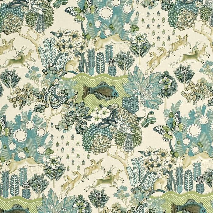 Mulberry Home Glendale Teal/Leaf Fabric Sample FD259.R38.0