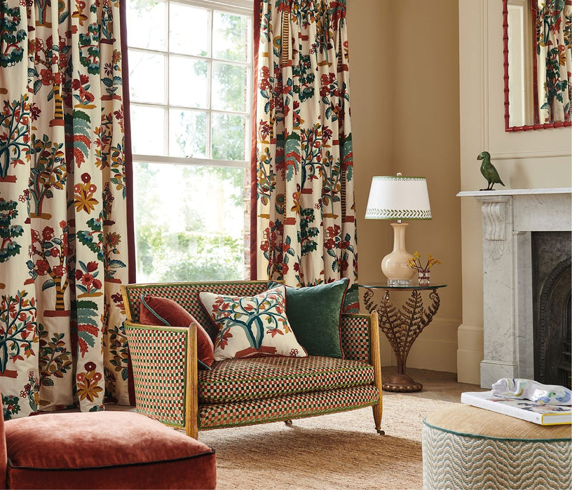 Nina Campbell Fener Grove Green / Coral / Gold Fabric Sample NCF4563-01