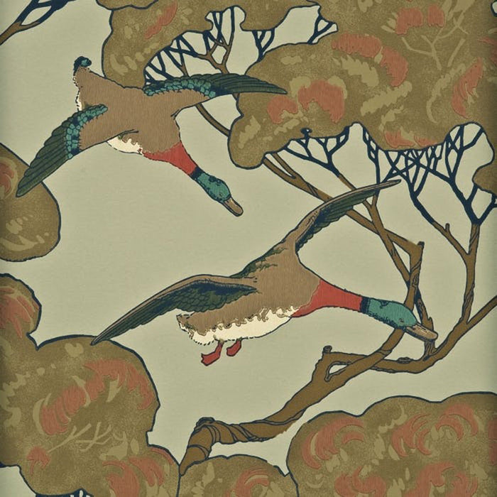 Mulberry Home Flying Ducks Sky/Moss Wallpaper Sample FG066.H22.0