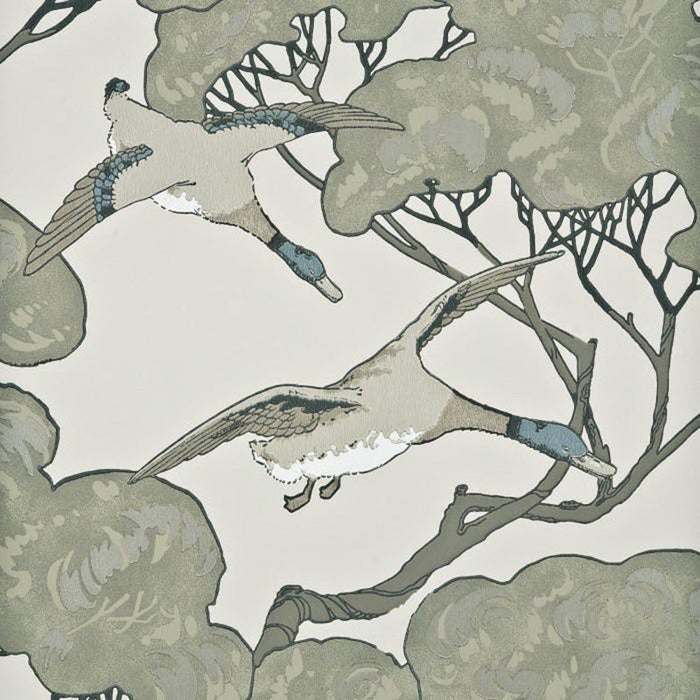 Mulberry Home Flying Ducks Silver/Taupe Wallpaper Sample FG066.J80.0