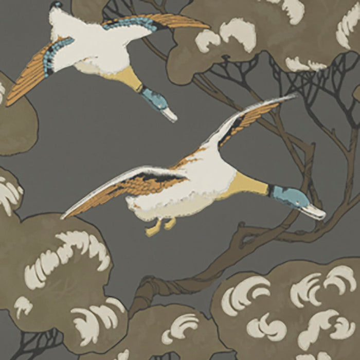 Mulberry Home Flying Ducks Charcoal Wallpaper Sample FG090.A101.0