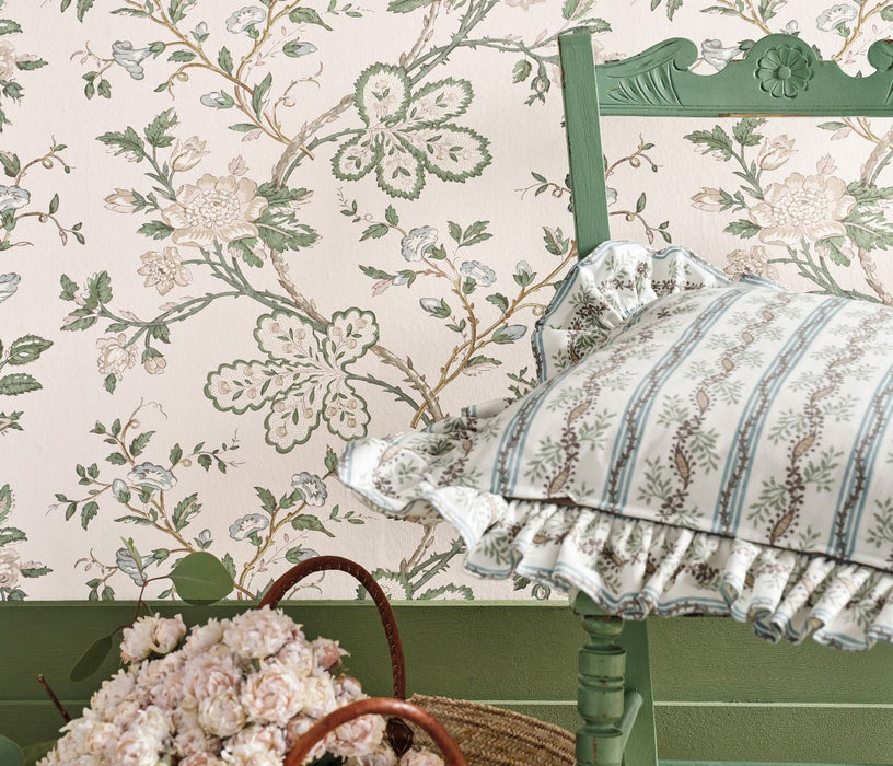 Nina Campbell Genevieve Teal / Coral / Ivory Wallpaper Sample NCW4634-02