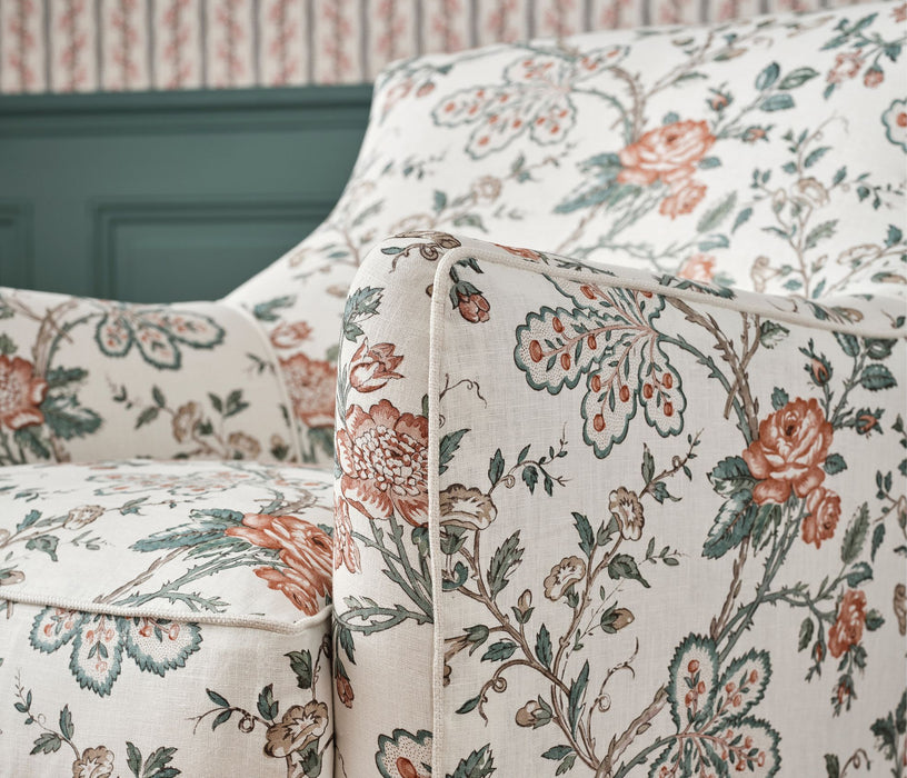 Nina Campbell Genevieve Teal / Coral / Ivory Fabric Sample NCF4621-01