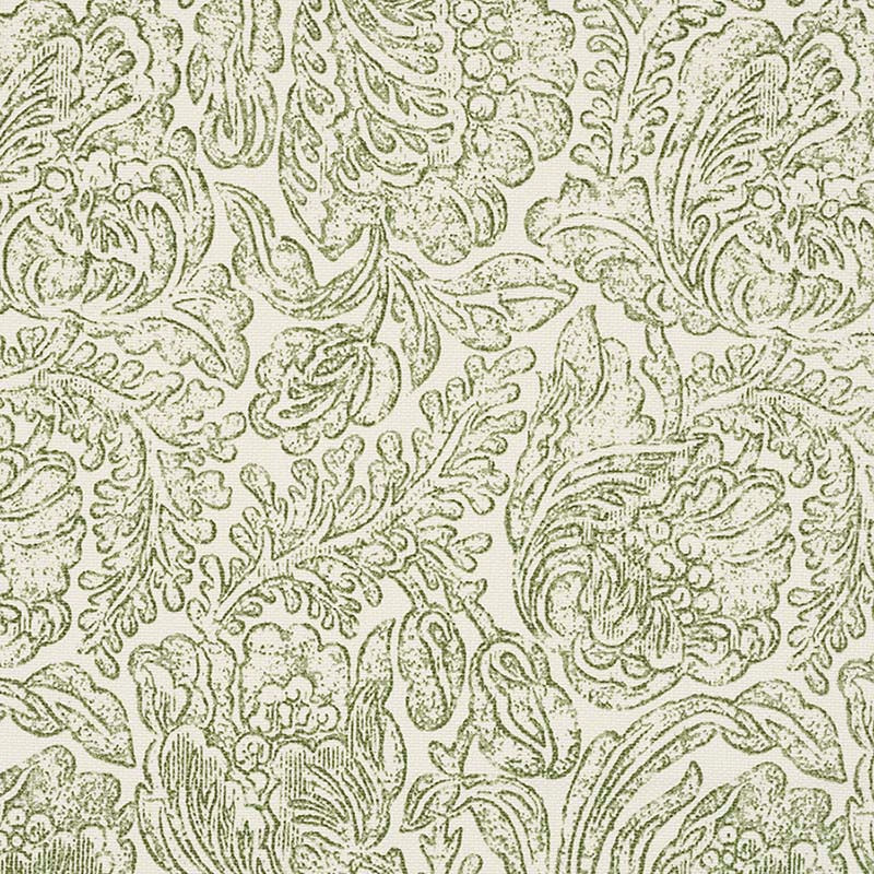 Jasper Woodblock Flower Green Fabric Sample JO 2001