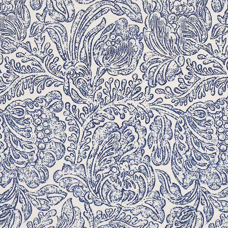 Jasper Woodblock Flower Blue Fabric Sample JO 2003
