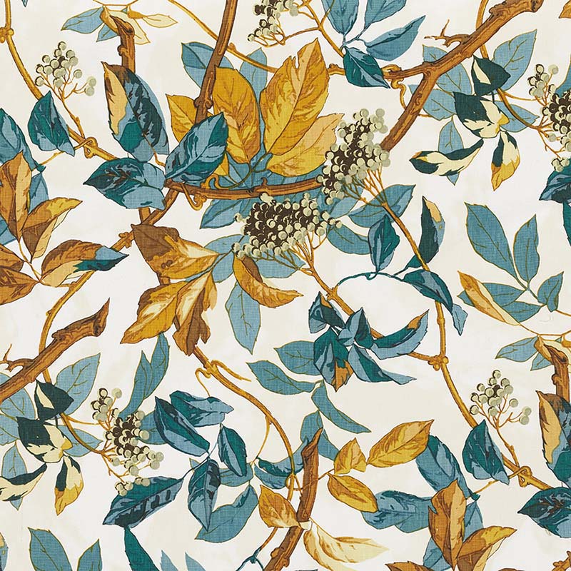 Jasper Scarlet Vine Cyan Fabric Sample JP 6481