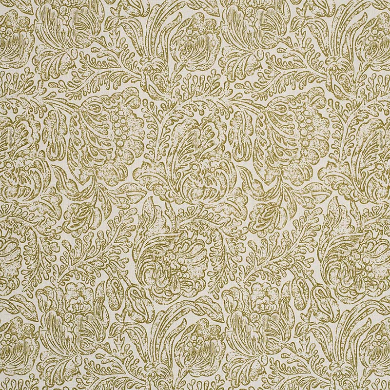 Jasper Woodblock Flower Olive Fabric Sample JP 7210