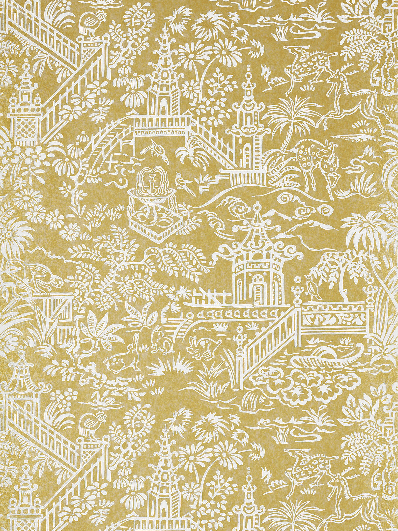 Pierre Frey Les Pagodes Or Wallpaper Sample FP761006
