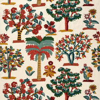 Nina Campbell Fener Grove Green / Coral / Gold Fabric NCF4563-01