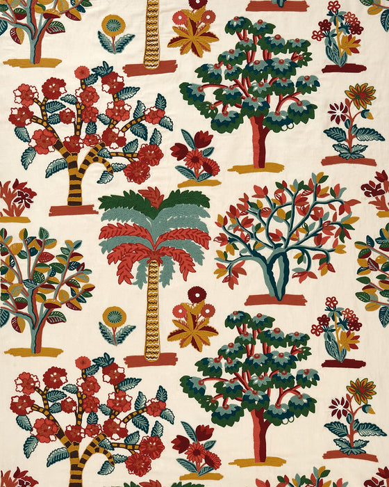 Nina Campbell Fener Grove Green / Coral / Gold Fabric NCF4563-01
