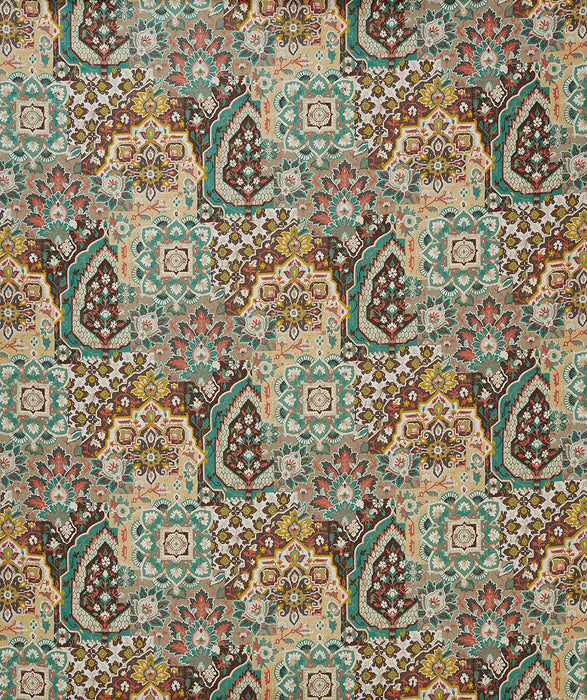 Nina Campbell Paridaiza Chocolate / Teal / Russet Fabric Sample NCF4565-03