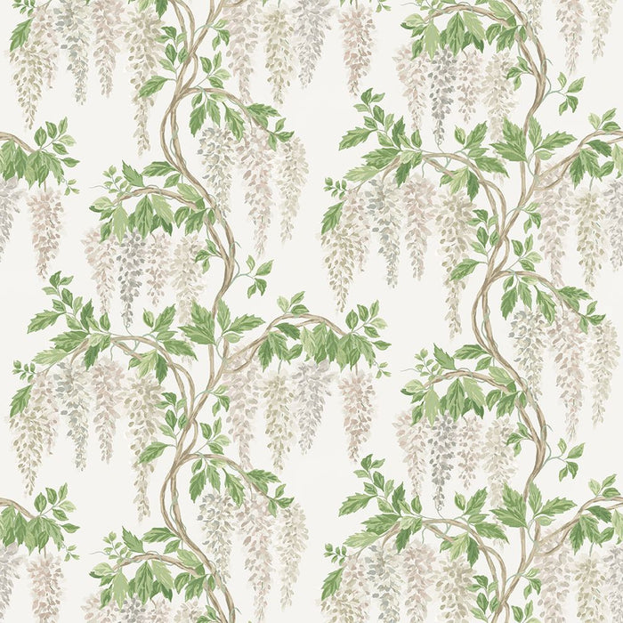 Nina Campbell Wisteria Walk White/Green Fabric NCF4605-01