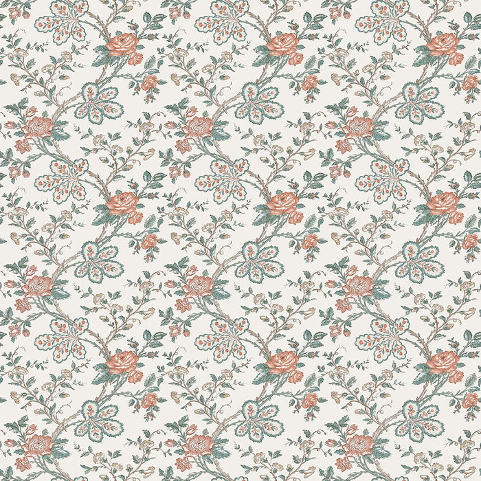 Nina Campbell Genevieve Teal / Coral / Ivory Fabric Sample NCF4621-01