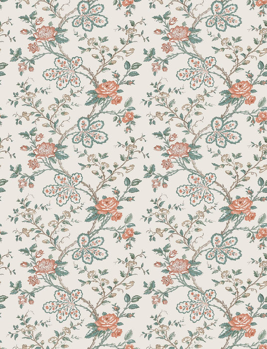 Nina Campbell Genevieve Teal / Coral / Ivory Wallpaper NCW4634-02