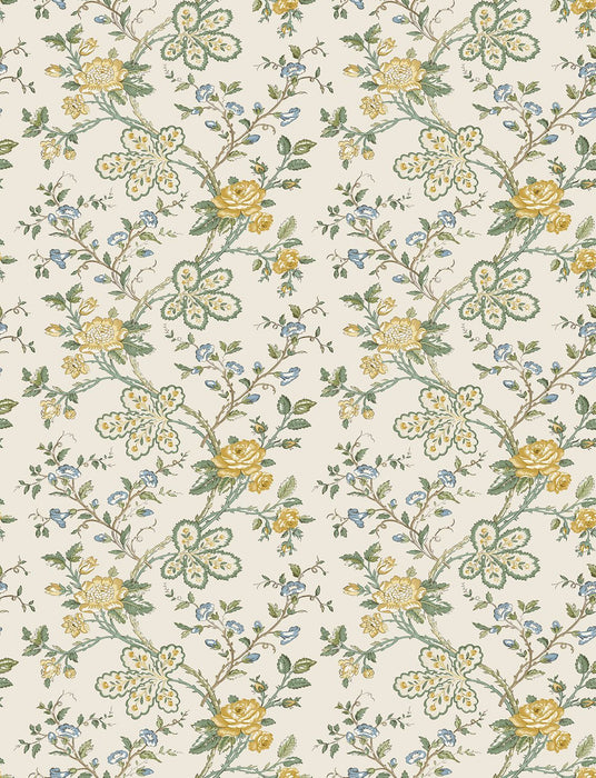 Nina Campbell Genevieve Yellow / Sage / Ivory Wallpaper Sample NCW4634-03