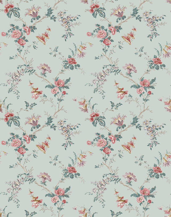 Nina Campbell Boscobel Duck Egg / Teal / Pink Wallpaper NCW4637-01
