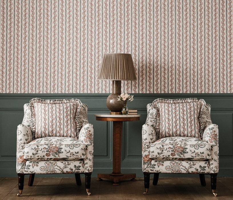 Nina Campbell Odile Duck Egg / Red Wallpaper Sample NCW4631-01