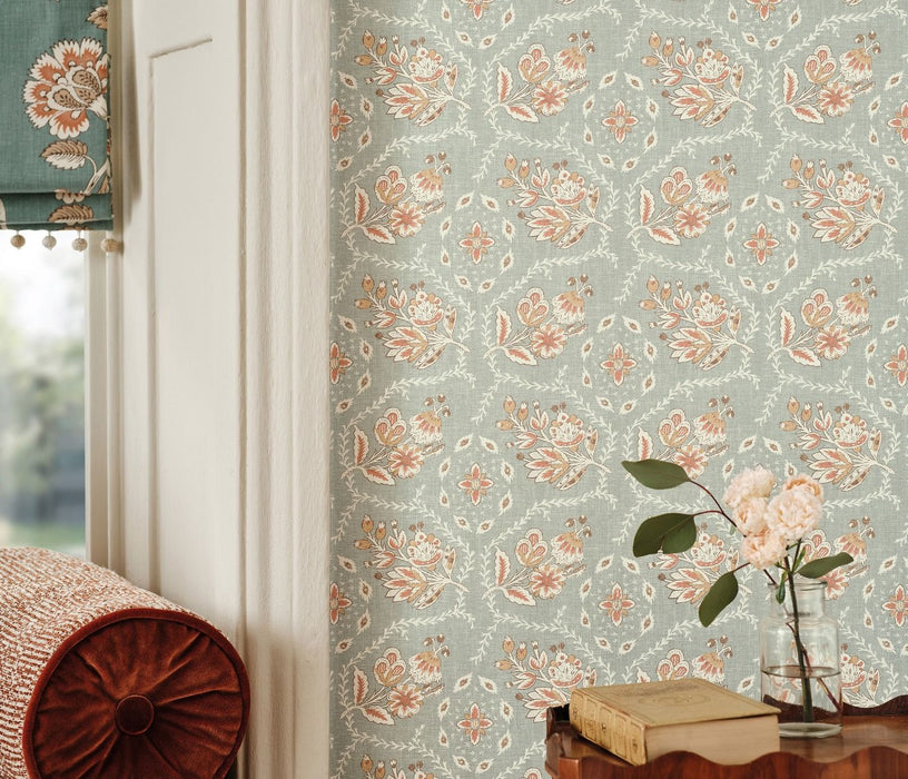 Nina Campbell Pagelle Aqua Wallpaper Sample NCW4633-01