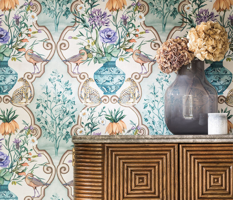 Osborne & Little Sundara Aqua / Voilet Wallpaper Sample W8031-01