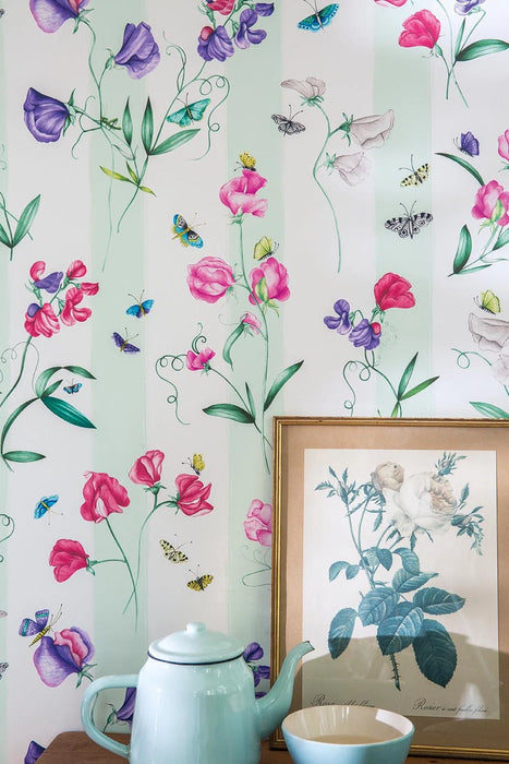 Pierre Frey Rayure Les Pois De Senteur Creme Wallpaper Sample FP085001