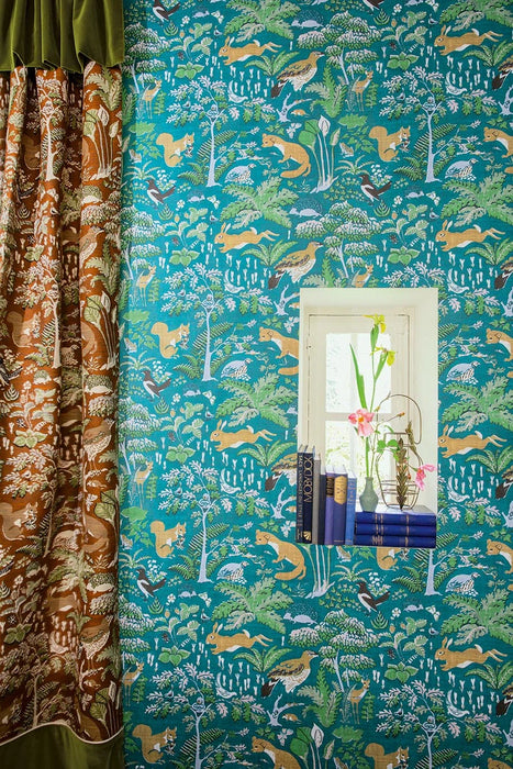 Pierre Frey En Foret Turquoise Wallpaper Sample FP096002