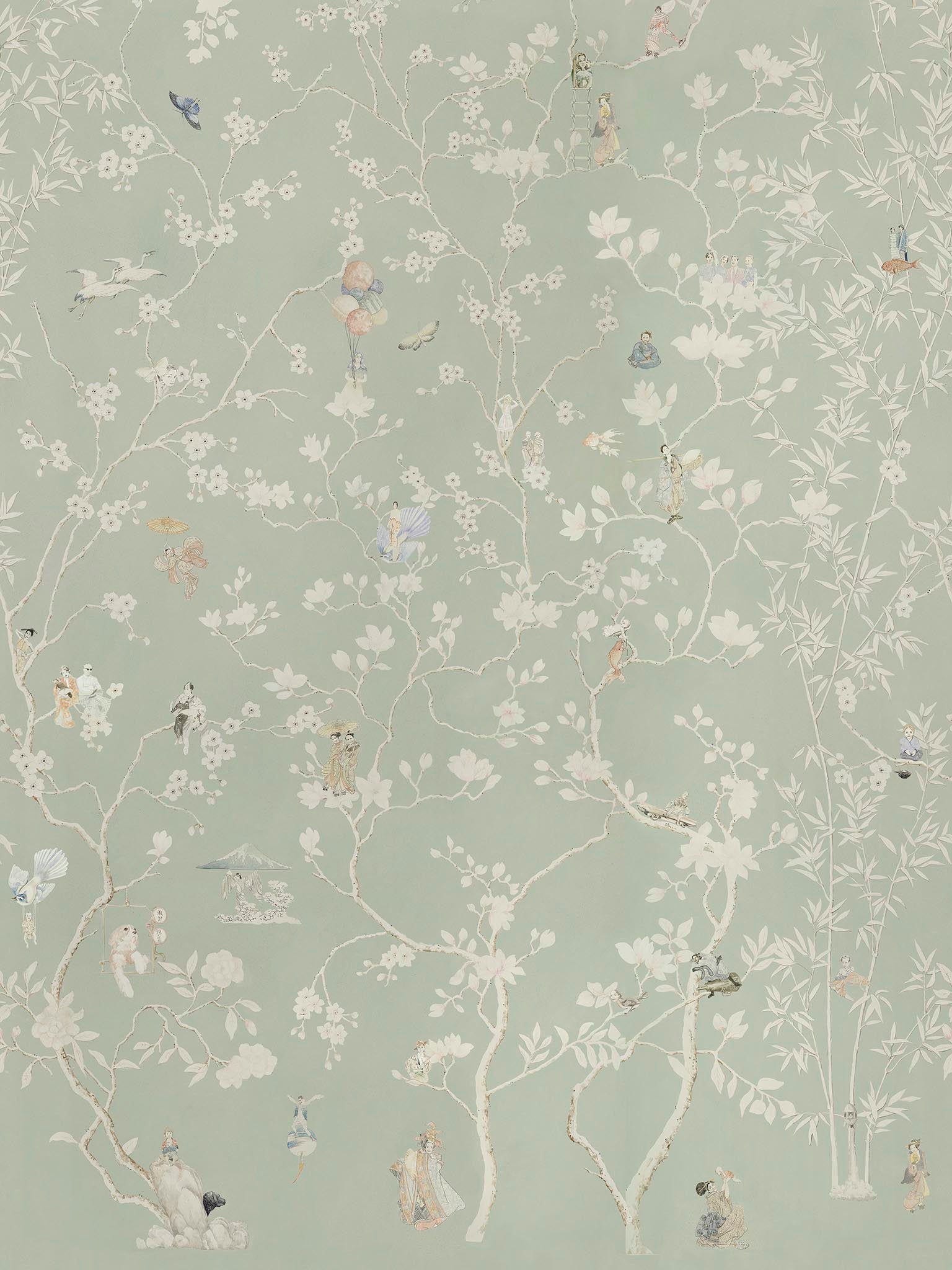Pierre Frey Cherry Kawasaki Vertdegris Wallpaper Sample FP912001