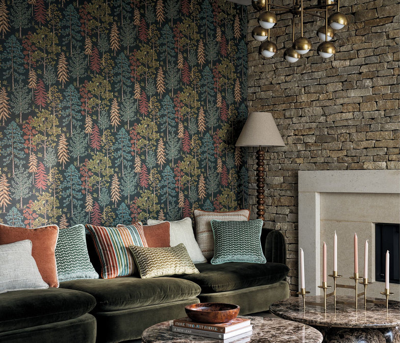 Osborne & Little Vana Pine / Olive Wallpaper Sample W8030-01