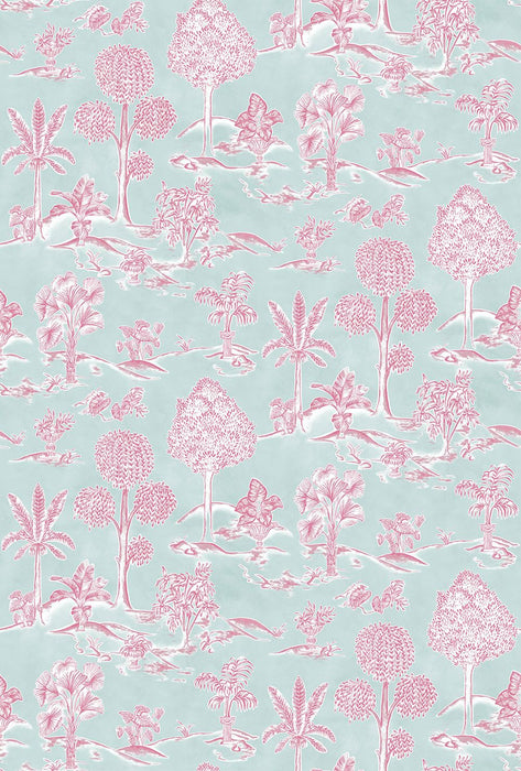 Osborne & Little Karuna Aqua / Raspberry Wallpaper Sample W8033-05