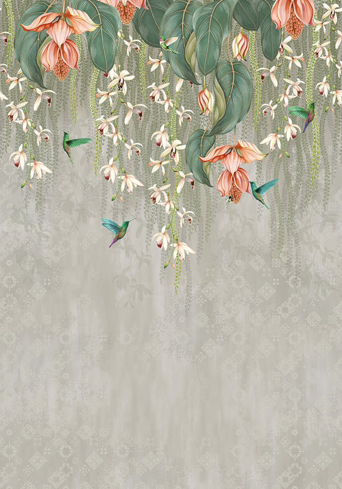 Osborne & Little Trailing Orchid Panel Metallic Silver Wallpaper W8037-01