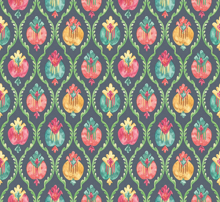 Osborne & Little Mysore Midnight/Magenta Wallpaper Sample W8121-01