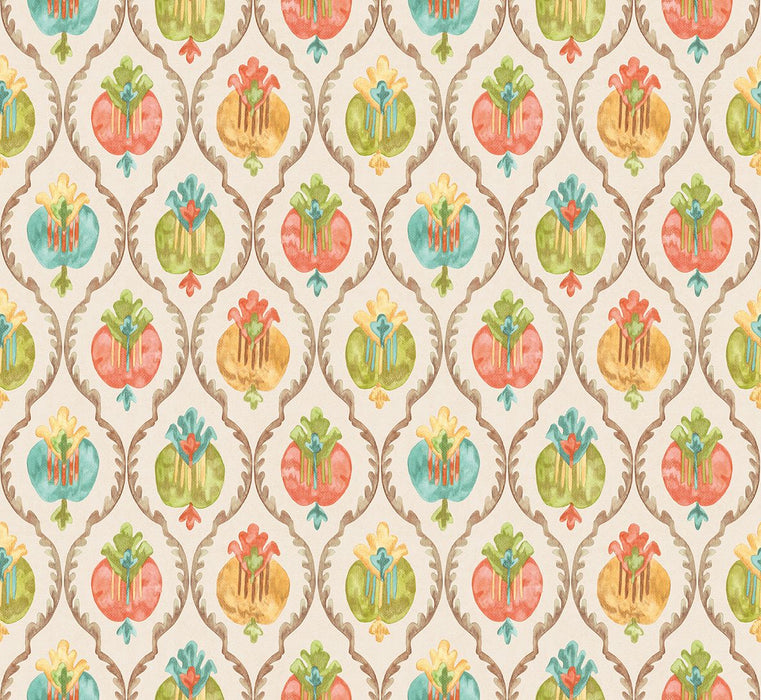 Osborne & Little Mysore Ivory / Terracotta Wallpaper Sample W8121-04