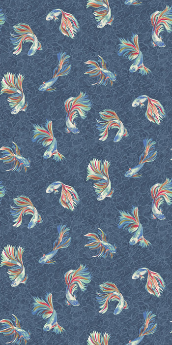 Osborne & Little Aquaria Indigo / Coral Wallpaper Sample W8123-04
