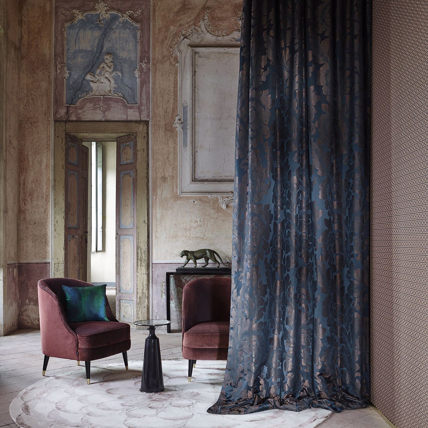 Zoffany Acantha Silk Prussian Blue 332879 Fabric ZTOT332879