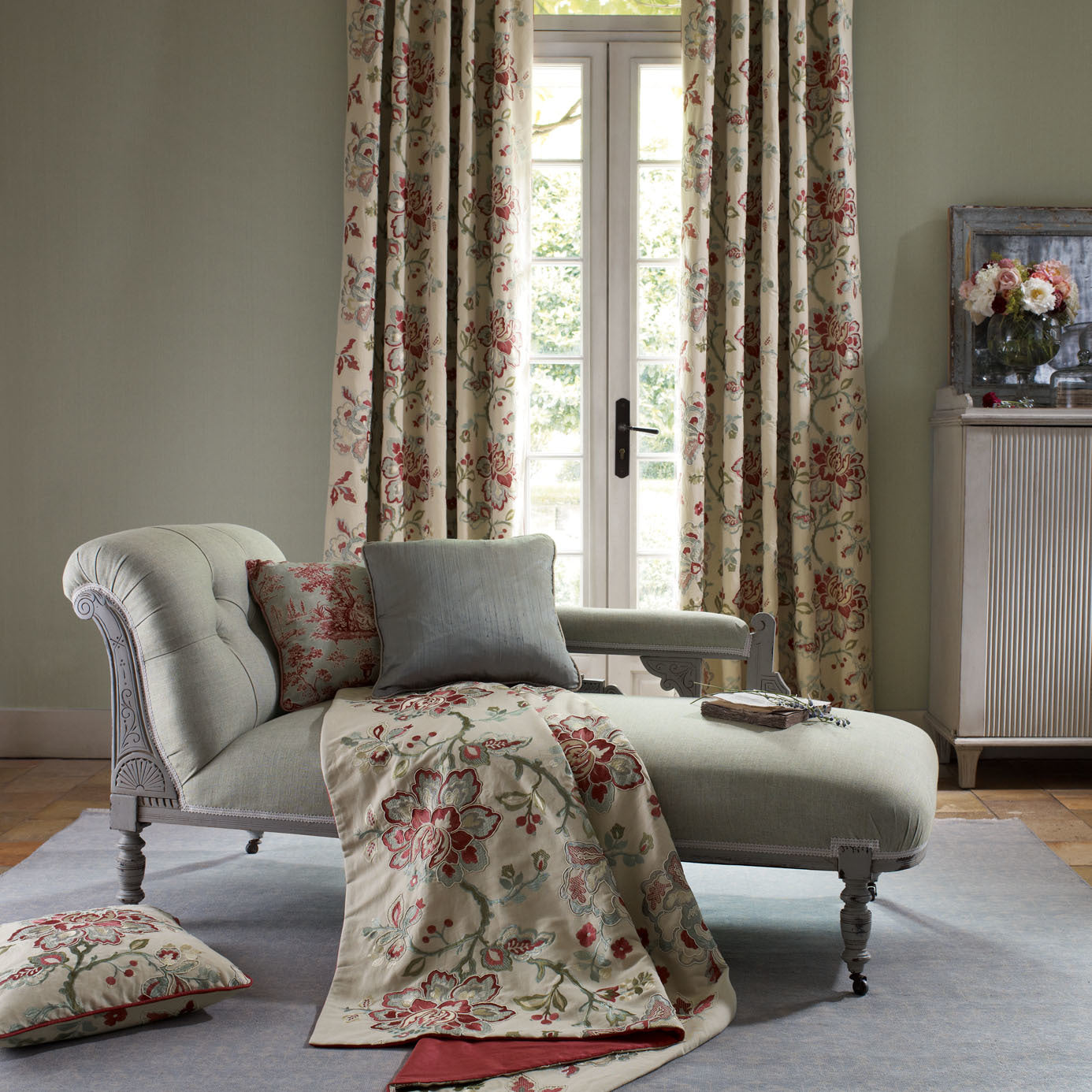 Sanderson Angelique Rose/Aqua 233997 Fabric DFAB233997