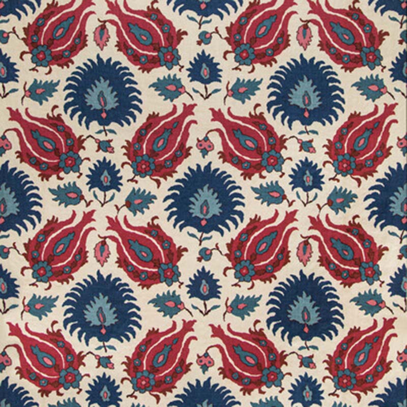 Brunschwig & Fils Kashmiri Linen Print Navy/Berry Fabric BR-700020.5019.0