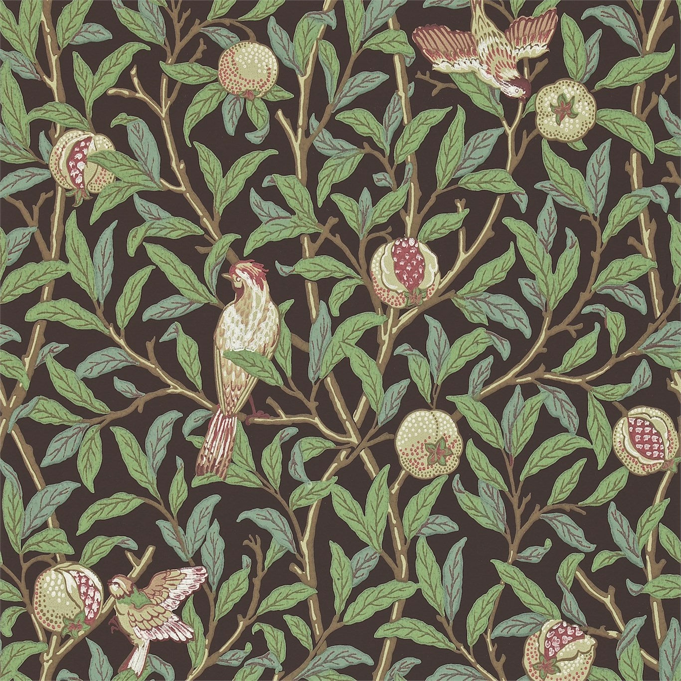 邦楽 C4 Crusaded4 Morris & Co Bird & Pomegranate Charcoal/Sage DARW212537 Wallpaper