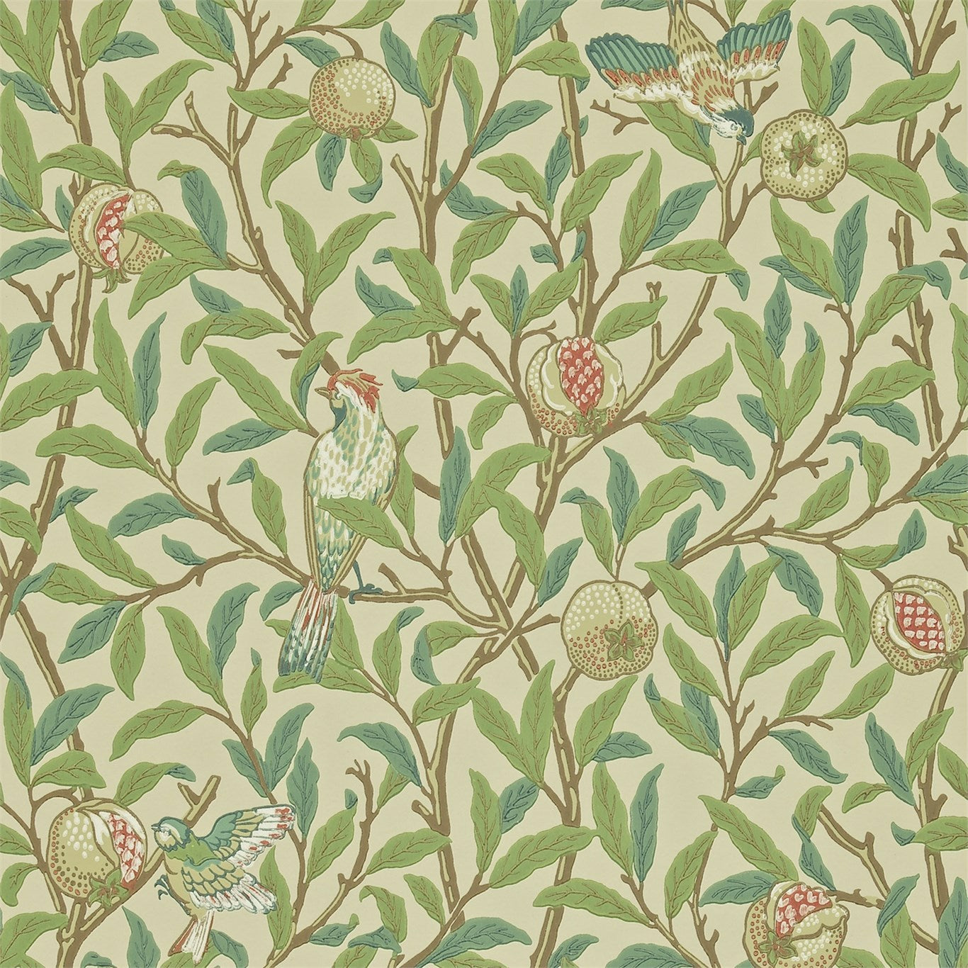 Morris & Co Bird & Pomegranate Bayleaf/Cream 212539 Wallpaper DARW212539