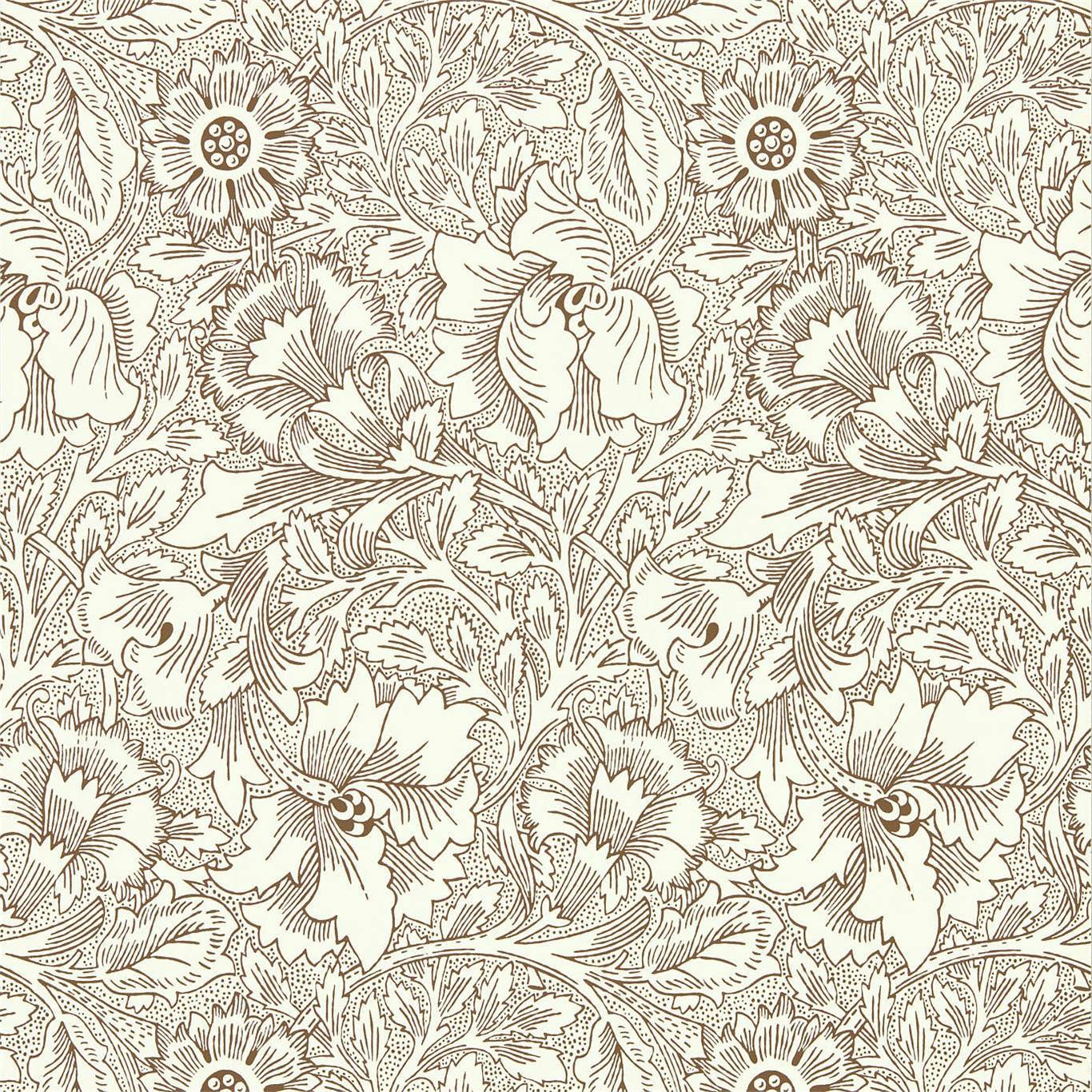 Morris & Co Poppy Cream/Chocolate 216957 Wallpaper DBPW216957
