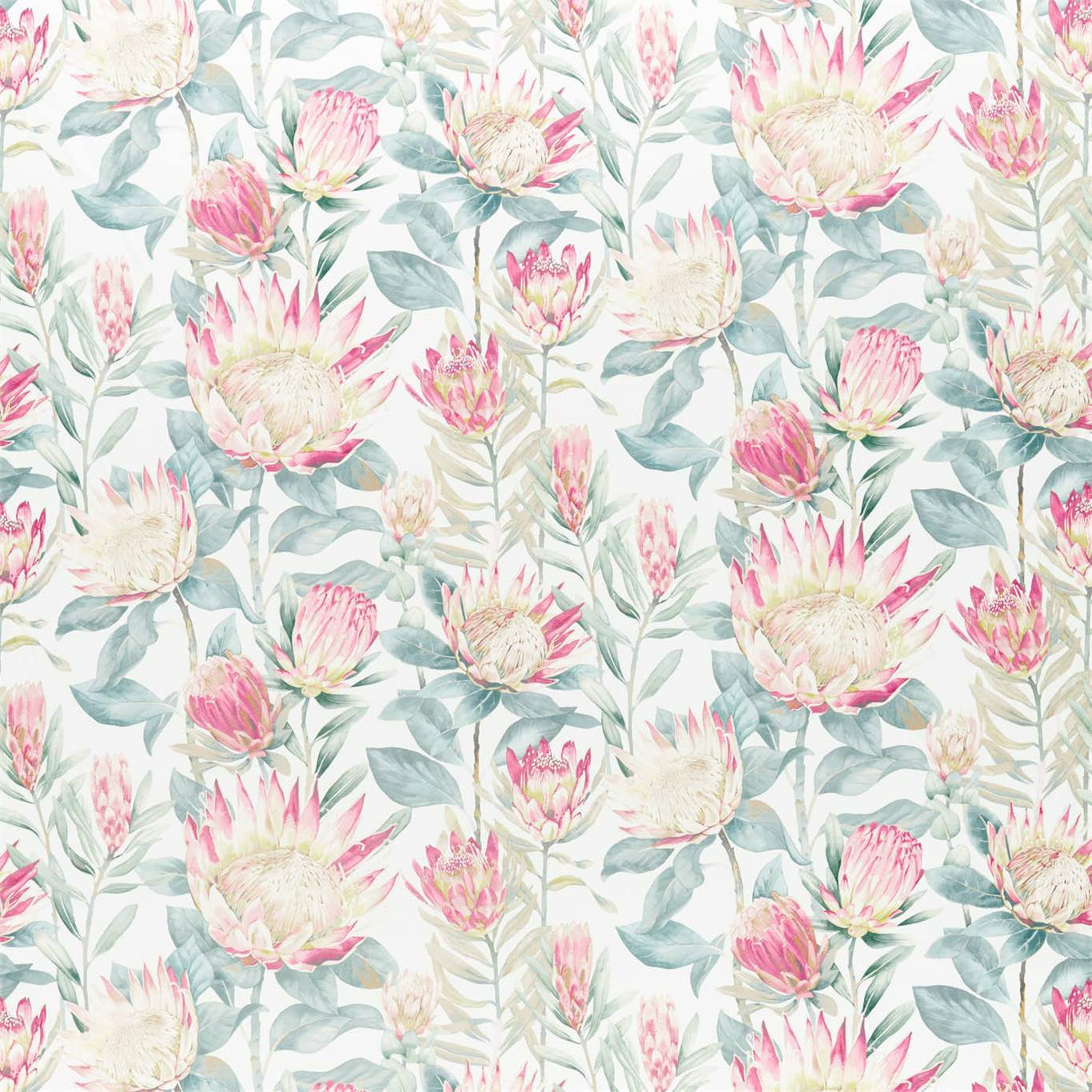 Sanderson King Protea Orchid/Grey 226574 Fabric DGLA226574