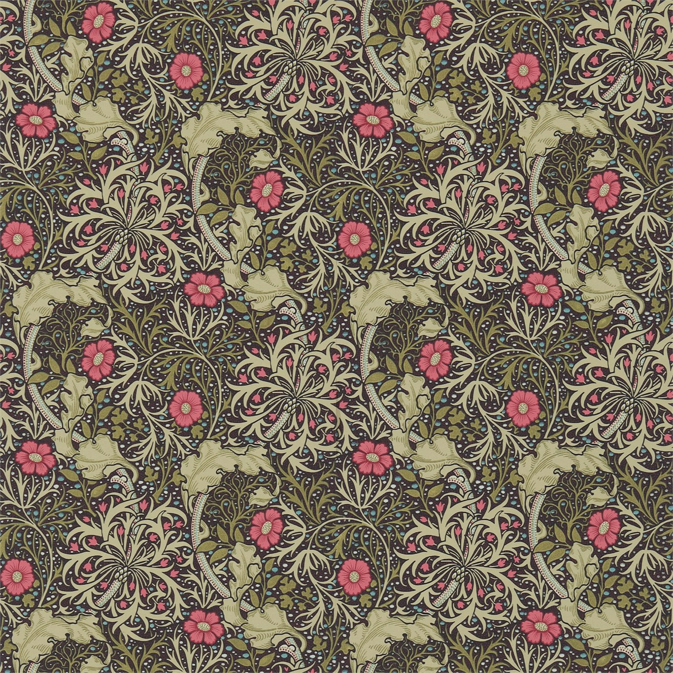 Morris & Co Morris Seaweed Ebony/Poppy 214716 Wallpaper DM3W214716