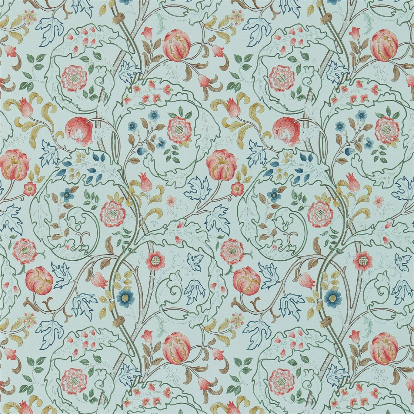 Morris & Co Mary Isobel Silk Blue/Pink 214731 Wallpaper DM3W214731