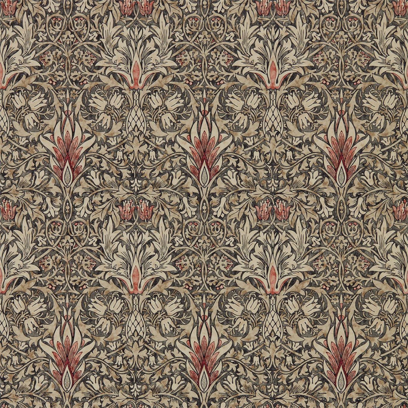 Morris & Co Snakeshead Charcoal/Spice 216425 Wallpaper DMA4216425