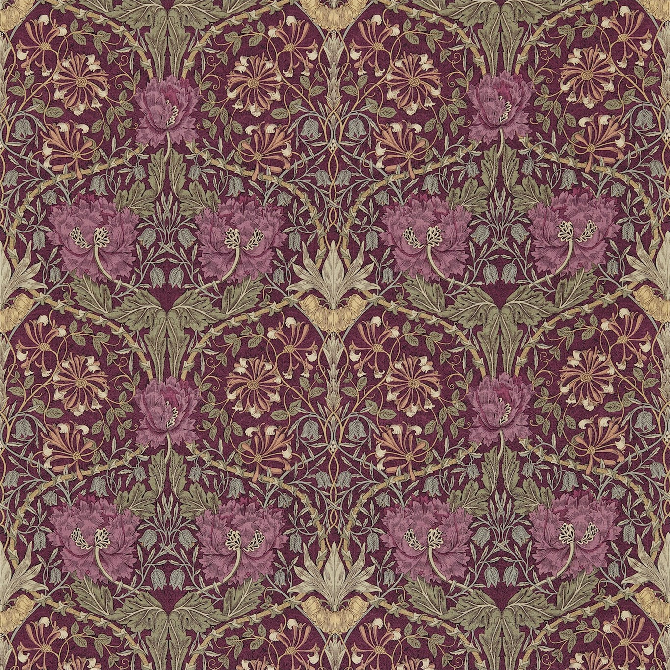 Morris & Co Honeysuckle & Tulip Wine/Bay Leaf HO204 Fabric DMORHO204